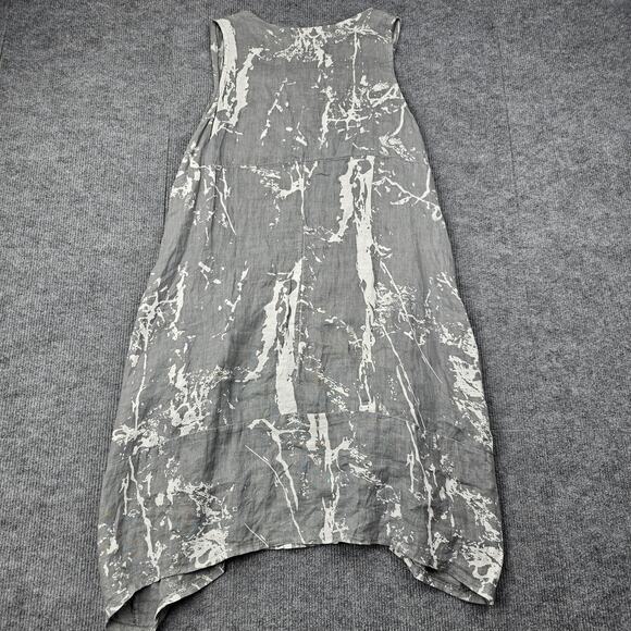 Lands Downunder Dress Womens Medium Linen Gray Abstract Cocoon Italy Lagenlook - Picture 7 of 7